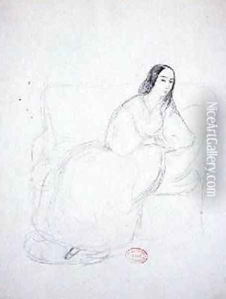 George Sand 1804-1876 seated on a sofa 1833 Oil Painting - Alfred de Musset