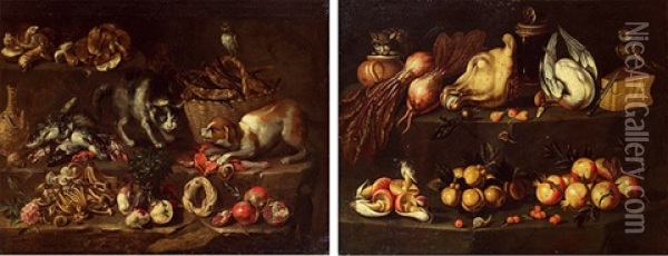Kuchenstillleben (+ Another Similar; Pair) Oil Painting - Bartolomeo Arbotori