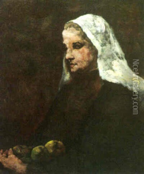 Portrait Of A Woman With Apples Oil Painting - Theodule Ribot