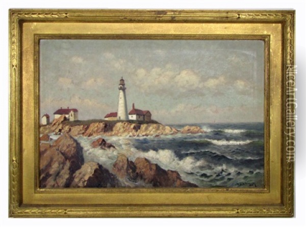 New England Lighthouse Oil Painting - Richard Dey de Ribcowsky