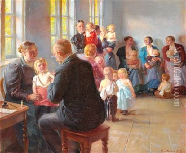 En Vaccination Oil Painting - Anna Kirstine Ancher