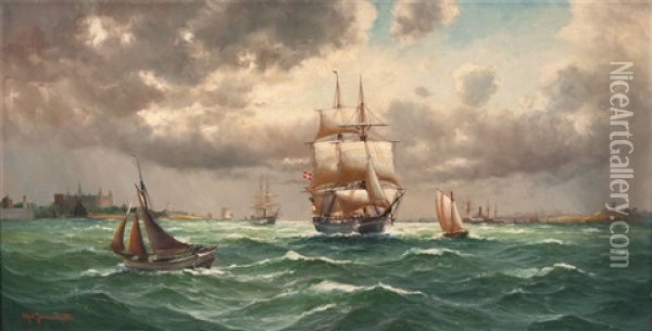 Ships In The Oresund Oil Painting - Alfred Serenius Jensen