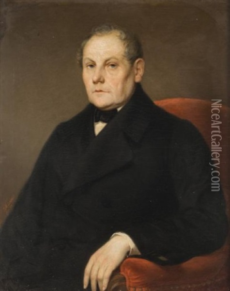 Portrait De Dame A La Coiffe Rose; Portrait D'homme Dans Un Fauteuil Rouge Oil Painting - Ludwig Neustatter