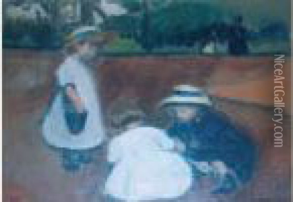 Trois Enfants Jouant Oil Painting - Fernand Piet