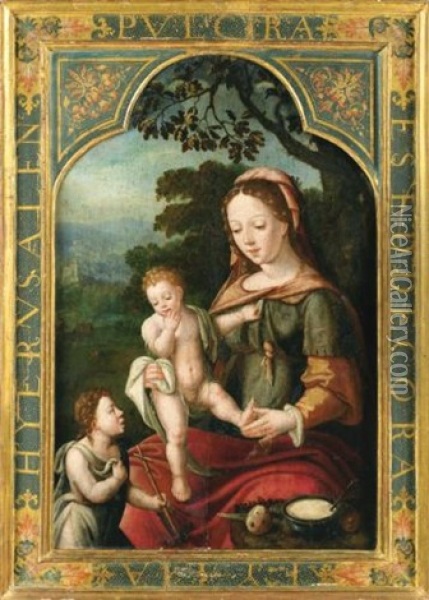 The Virgin And Child With The Infant Saint John The Baptist Oil Painting -  Master of the Parrot