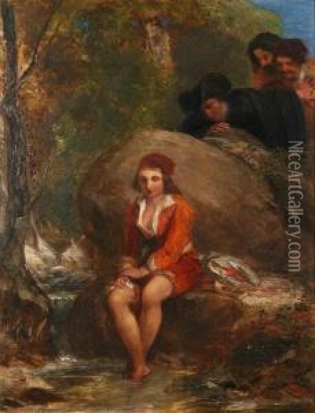 Dorothea Disguised As A Shepherd Boy With Voyeurs Behind A Rock Oil Painting - Thomas Uwins