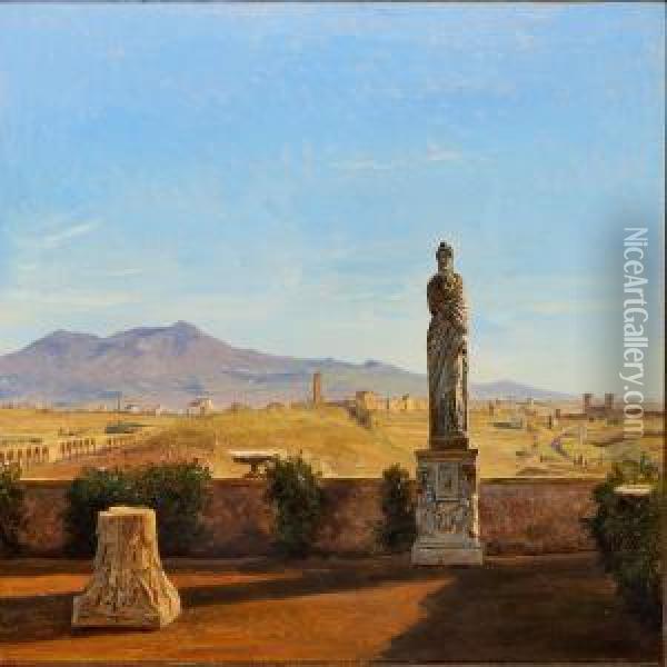 View From Villa Mattei Over The Roman Campagna Towards The Alban Mountains Oil Painting - Constantin Hansen