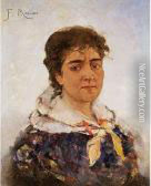Retrato De La Pintora Visitacionubach Oil Painting - Francisco Miralles Galup