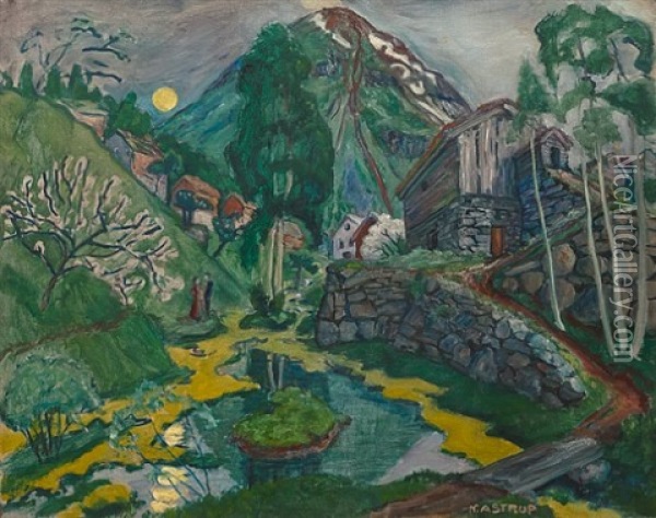 Maneskinn I Dvergsdalen Oil Painting - Nikolai Johannes Astrup