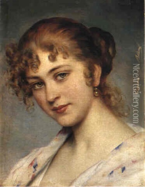 A Portrait Of A Young Lady Oil Painting - Eugen von Blaas