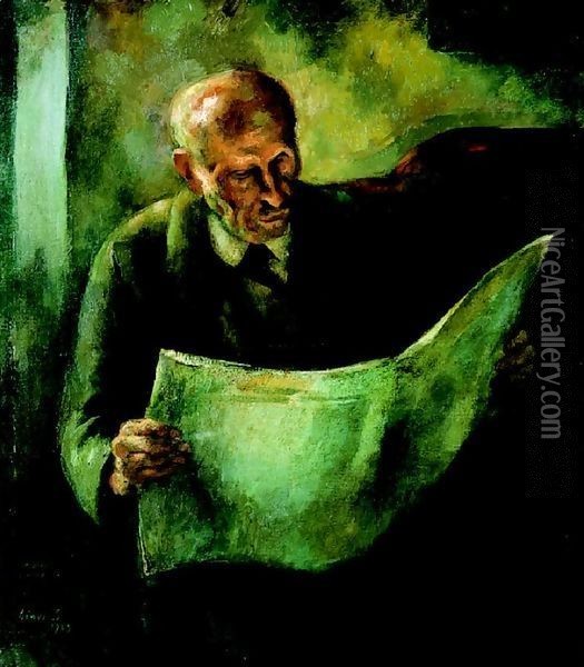 Man Reading (The Portrait of the Artist's Father) 1923 Oil Painting - Istvan Desi-Huber