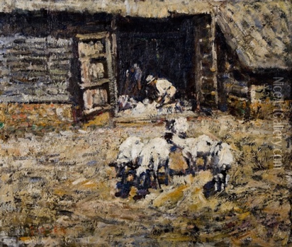 The Sheep Pen Oil Painting - Harry Fidler