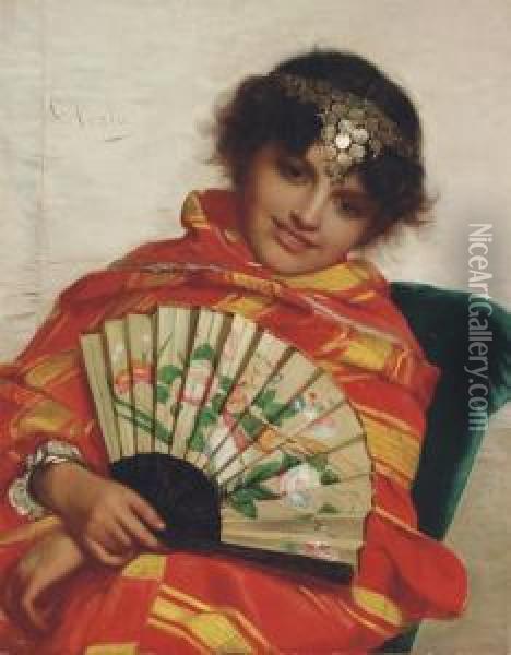 Lady With A Fan Oil Painting - Giovanni Costa
