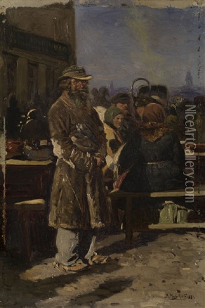 Peasants In The Market Place Oil Painting - Vladimir Egorovich Makovsky