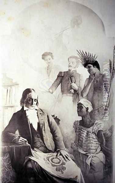 Founder of the Brazilian Country, 7th September 1822 - An Allegory representing the three races- the African slave, the Portuguese and the native Indian with Jose Bonifacio Oil Painting - Anonymous Artist