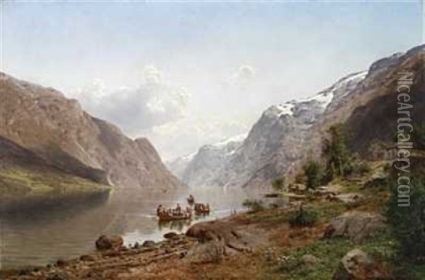 Brudeferd Pa Hardangerfjorden Oil Painting - Johan Fredrik Eckersberg
