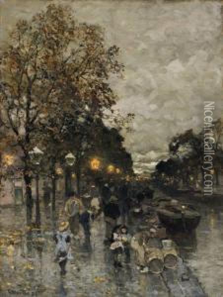 Nachtliche Grachtansichtin Amsterdam Oil Painting - Ludwig Munthe