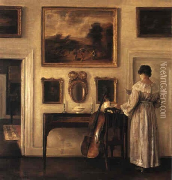Brevl,sande Kvinna Oil Painting - Carl Vilhelm Holsoe