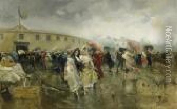 Gathering In Front Of The Arena On Astormy Day Oil Painting - Bernardo Villamil Marraci