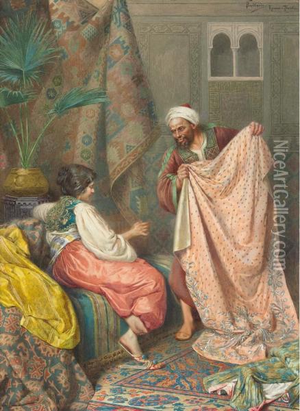 A Young Bride Selecting Her Wedding Silks Oil Painting - Francesco Ballesio