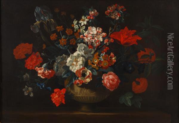 Still Life With A Vase Of Flowers On A Ledge Oil Painting - Pieter Hardime