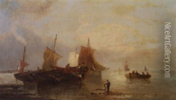Figures With Shipping On The Shore Oil Painting - Francois-Etienne Musin