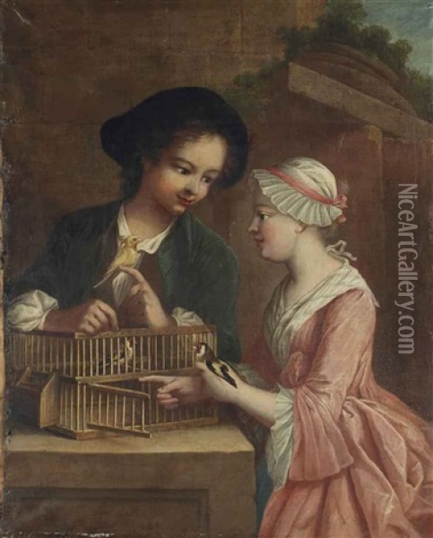La Cage A Oiseaux Oil Painting - Gabriel (Gaspard) Gresly