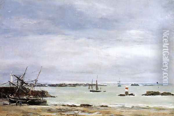 Portreiux, the Port at Low Tide Oil Painting - Eugene Boudin