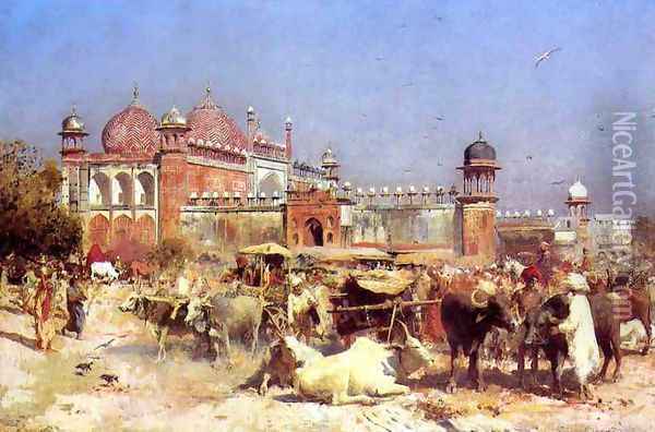Market Place at Agra Oil Painting - Edwin Lord Weeks