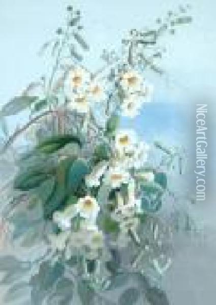 White Trumpet Flowers Oil Painting - Marian Ellis Rowan