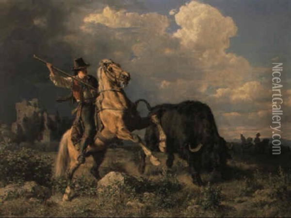 Buffelhirten In Der Toskana Oil Painting - Ernst Bosch