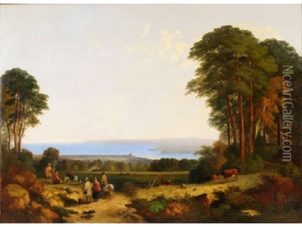 Woodbury Common Looking West Over Exmouth Oil Painting - William Traies