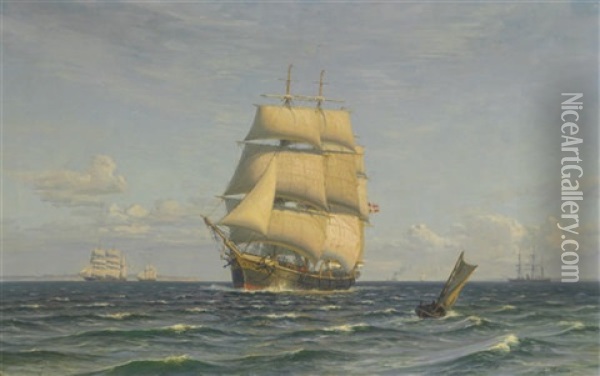 Ships At Sea Oil Painting - Vilhelm Karl Ferdinand Arnesen