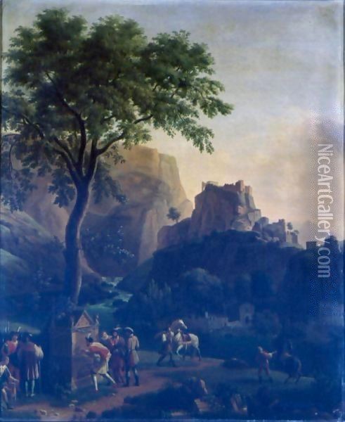 Francois I At The Fountain Of Vaucluse Oil Painting - Jean-Joseph-Xavier Bidauld
