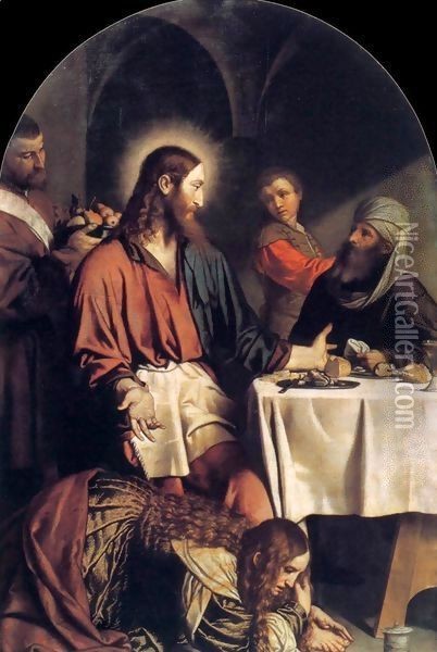 Supper in the House of Simon Pharisee Oil Painting - Moretto Da Brescia
