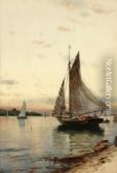 Sail Boats In Harbor Oil Painting - Alfred Thompson Bricher