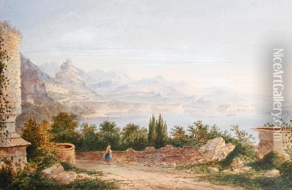 An Italian Lake Scene Oil Painting - Thomas Richard Hofland