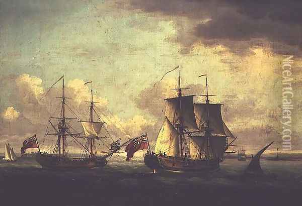 A Naval Show, taken from two perspectives (possibly at the entrance to Brest Harbour) Oil Painting - John the Elder Cleveley