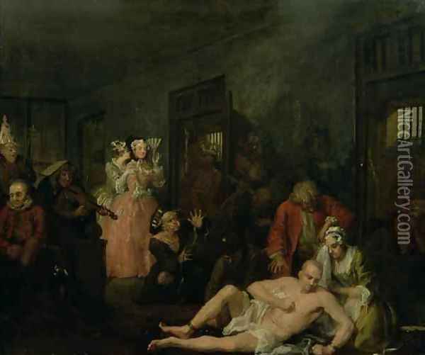 A Rakes Progress VIII The Rake in Bedlam Oil Painting - William Hogarth