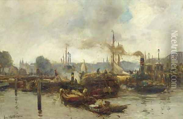 Harbour activities, Rotterdam Oil Painting - August Willem van Voorden