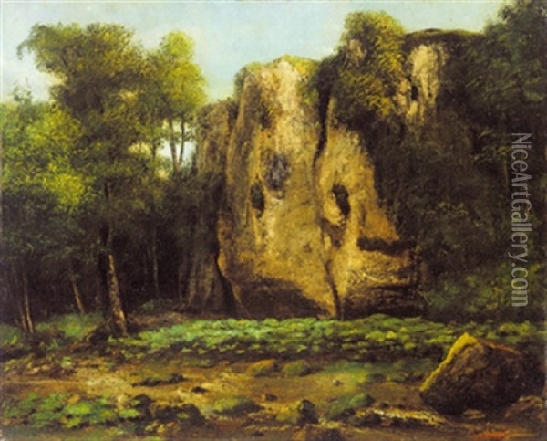 Felsenschlucht Mit Baumen Oil Painting - Gustave Courbet