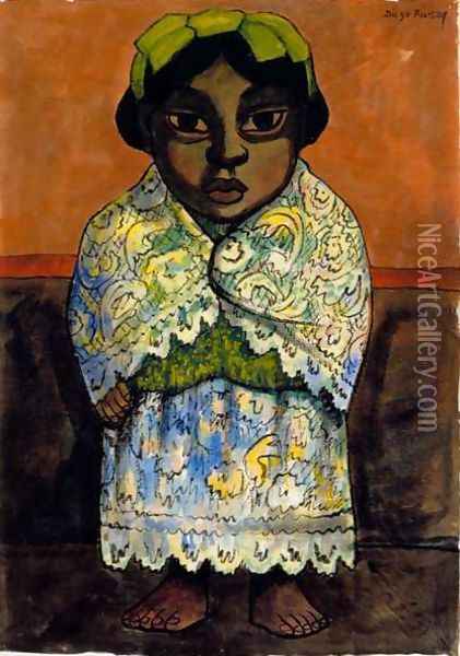 Portrait of a Girl c.1945 Oil Painting - Diego Rivera