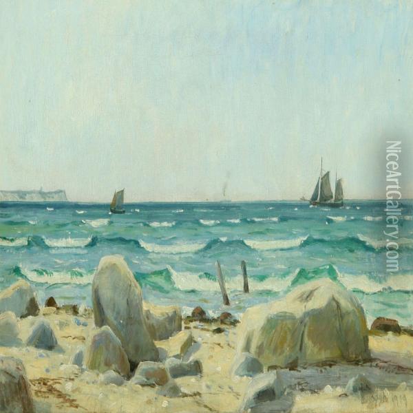 Coastal Scenery Withsailships Oil Painting - Einar Vilhelm Bogh