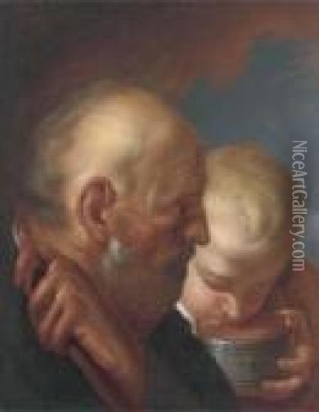 A Man And A Boy Drinking From A Bowl Oil Painting - Jacob Jordaens