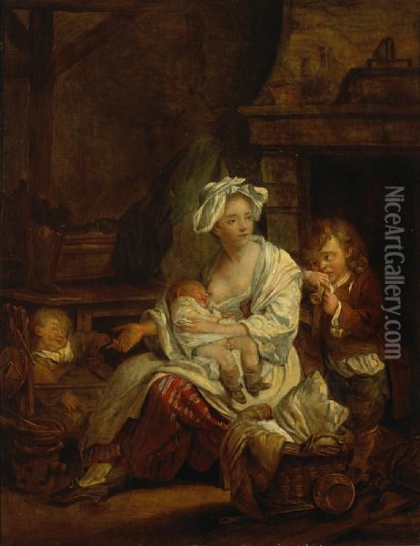 A Young Mother With Her Children Oil Painting - Jean Baptiste Greuze
