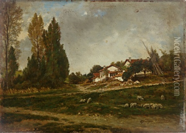 Landschaft Mit Weidenden Schafen Und Gehoft Oil Painting - Louis Georges Brillouin
