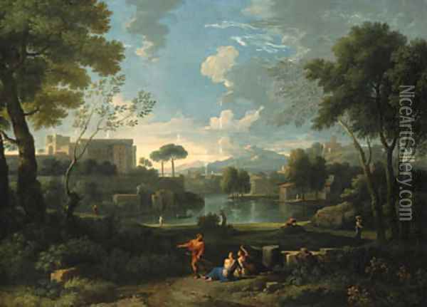 An Italianate landscape with a lakeside Oil Painting - Jan Frans Van Bloemen (Orizzonte)