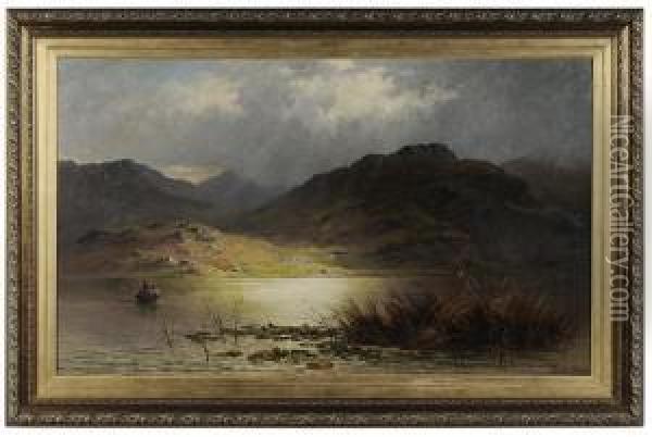 Highland Landscape With Figures In A Boat Oil Painting - Charles Stuart
