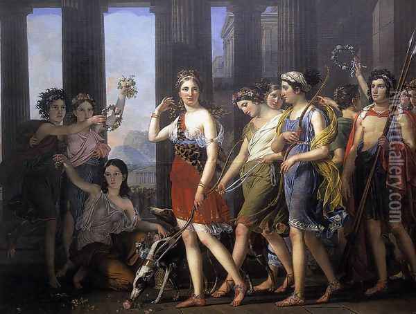 The Fair Anthia Leading her Companions to the Temple of Diana in Ephesus 1820 Oil Painting - Joseph Paelinck