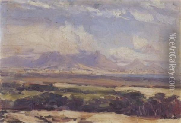 Table Mountain From Milnerton Oil Painting - Pieter Hugo Naude